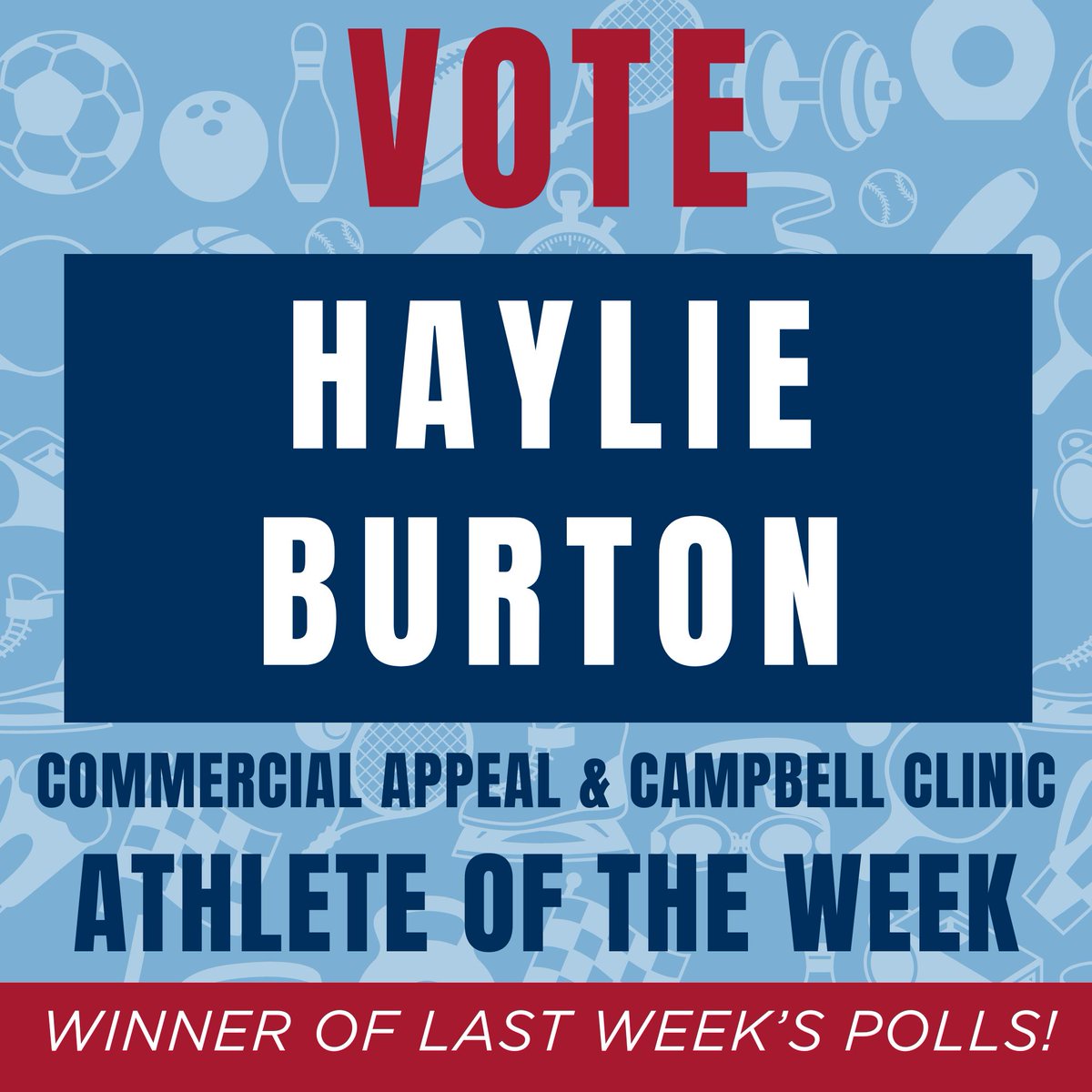 She won last week - let's help her win again! Vote Haylie Burton for this week's Commercial Appeal Girls Athlete of the Week. Vote here: commercialappeal.com/story/sports/h… Read about her win last week in the Daily Memphian: dailymemphian.com/section/sports…