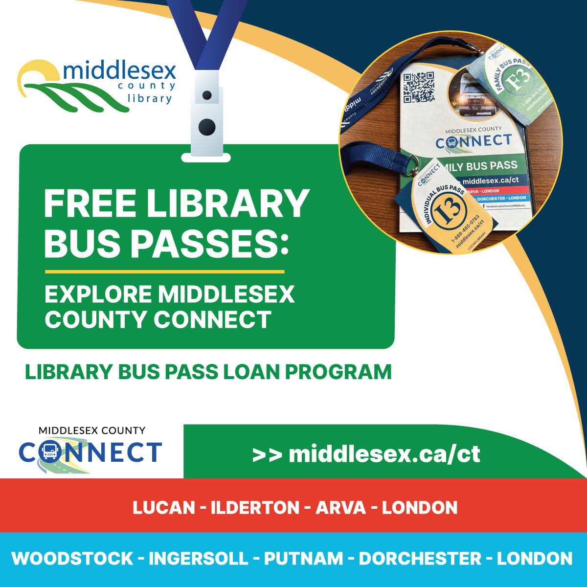 Explore Middlesex County Connect for free with our   individual and family bus passes available at the library in Dorchester,   Lucan and Ilderton. 🌄👨‍👩‍👧‍👦 Let's explore,   connect, and learn together! 🗺️🤗
For more details, visit middlesex.ca/ct