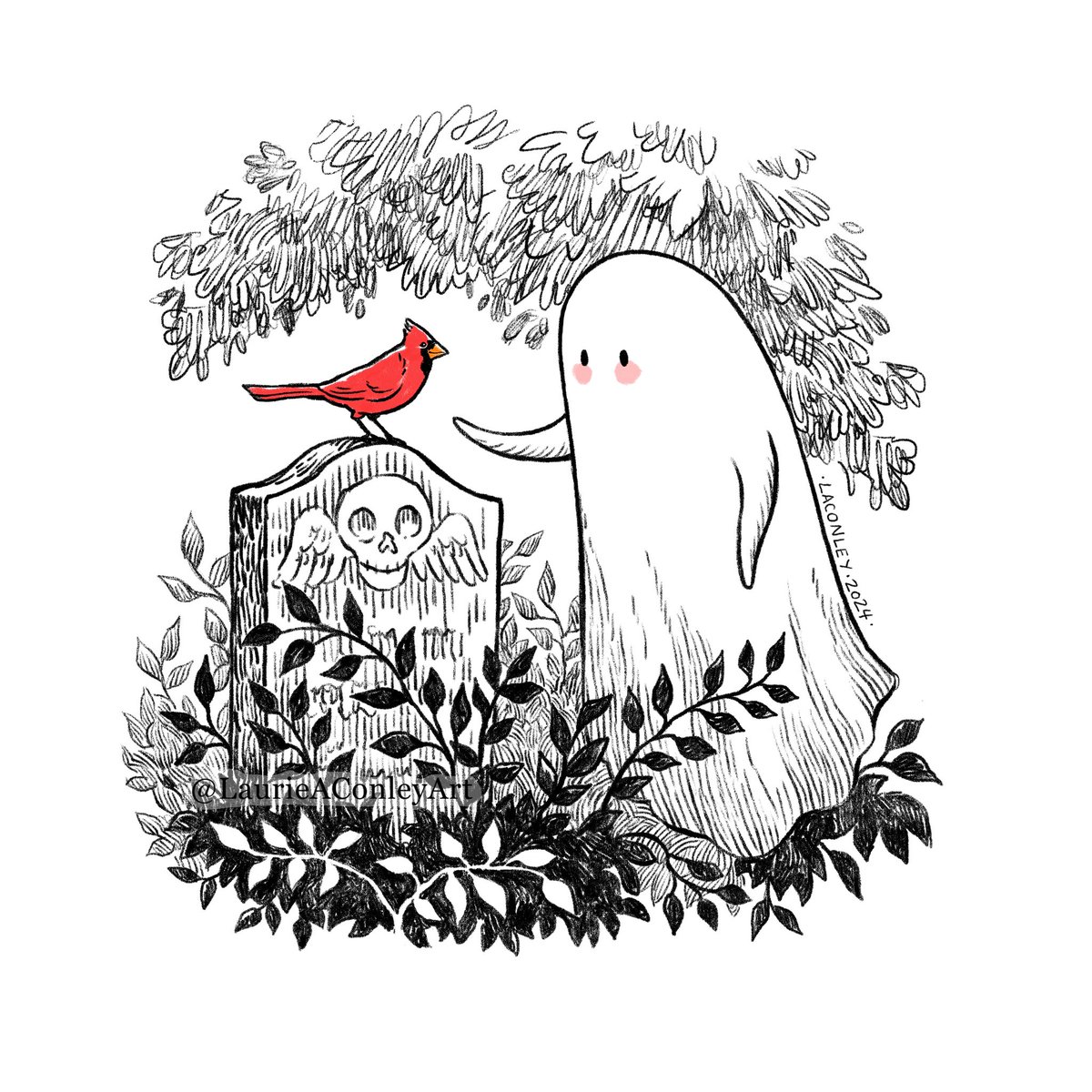 A visitor! Ghost seems to recognize him…. 100 Ghosts: 100/100.👻 #100daydrawing2023 Thank you for following along with the 100 Ghosts project! Thank you for the encouragement, shares and thoughtful comments along the way. And thank you for hosting, @neeshas_art.
