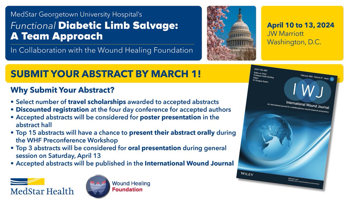 The IWJ is please to highlight this important meeting regarding Diabetic Limb Salvage. We were very happy to partner with the Wound Healing Foundation on this initiative. Check it out at:
medstar.cloud-cme.com/course/courseo…