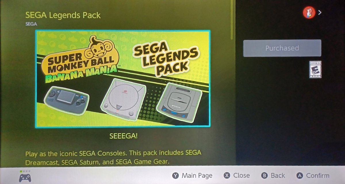 Super__MAR's tweet photo. @SEGA @SuperMonkeyBall Silly thing to complain about, but my Dreamcast DLC for SMB Banana Mania is suddenly showing the wrong region colors and nothing I try fixes it (reinstalling game and DLC, changing region, different account, etc.) US Switch ver. so the logo should be red. https://t.co/3jGslJTfWw