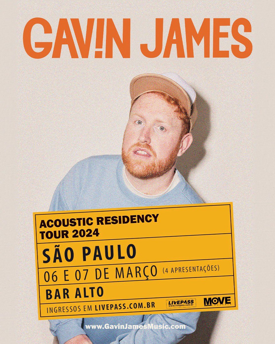 #GavinJames no Brasil! 🇧🇷 O artista irlandês se apresenta em São Paulo/SP nos dias 06 e 07 de março. Ingressos já disponíveis! <a href="/gavinjames/">Gavin James</a> 

🎟️ livepass.com.br/artist/gavin-j…
