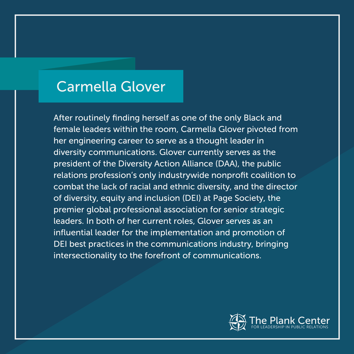 With February coming to an end, our final Black leader spotlight highlights innovative PR professional and Plank Partner Carmella Glover. We encourage you to recognize the impact of Black PR leaders year-round, and you can start by tagging one of them. #plankcenterPR #PRhistory