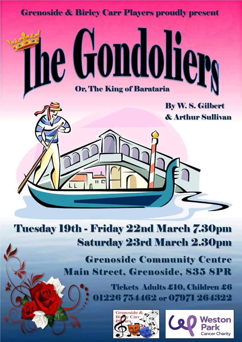 3 weeks to go! Have you got your tickets yet? 🤔 No?? Ring our ticket line now!
Delighted to be supporting @WPCancerCharity once again 🎶
#sheffieldissuper #amdram #GilbertAndSullivan #TheGondoliers