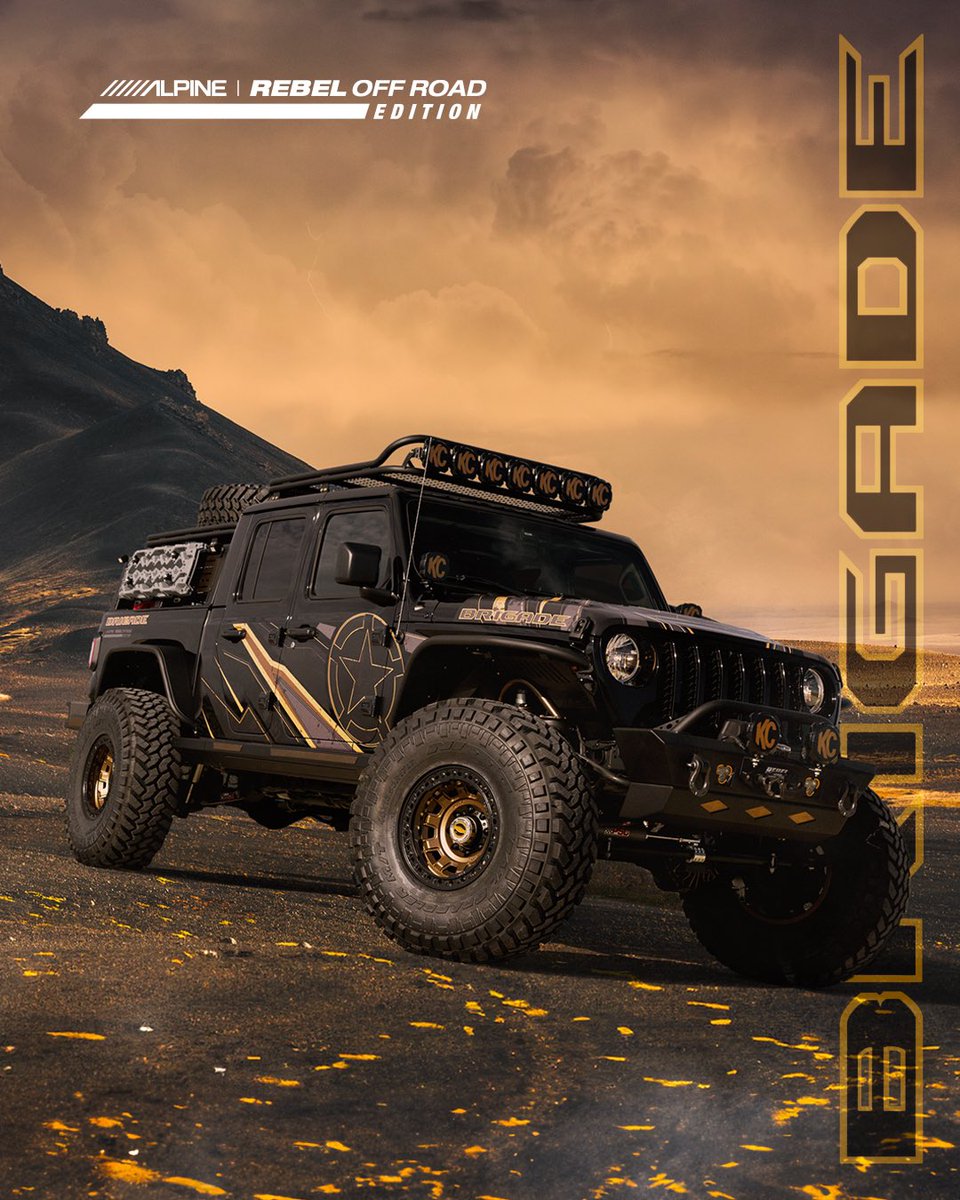 Practical and tactical, Brigade comes fully equipped with everything you need for your next off-road adventure. 
Experience top-off music performance with #AlpineSound and premium off-road performance from #RebelOffRoad in this one-of-a-kind custom #Jeep built for the audio and