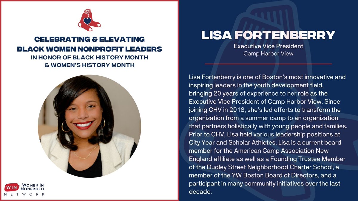 As Executive Vice President of Camp Harbor View, Lisa Fortenberry is an amazing leader in the Boston area! We are grateful to have her as part of our Women in Nonprofit Network and join a celebratory panel this week honoring Black women nonprofit leaders.