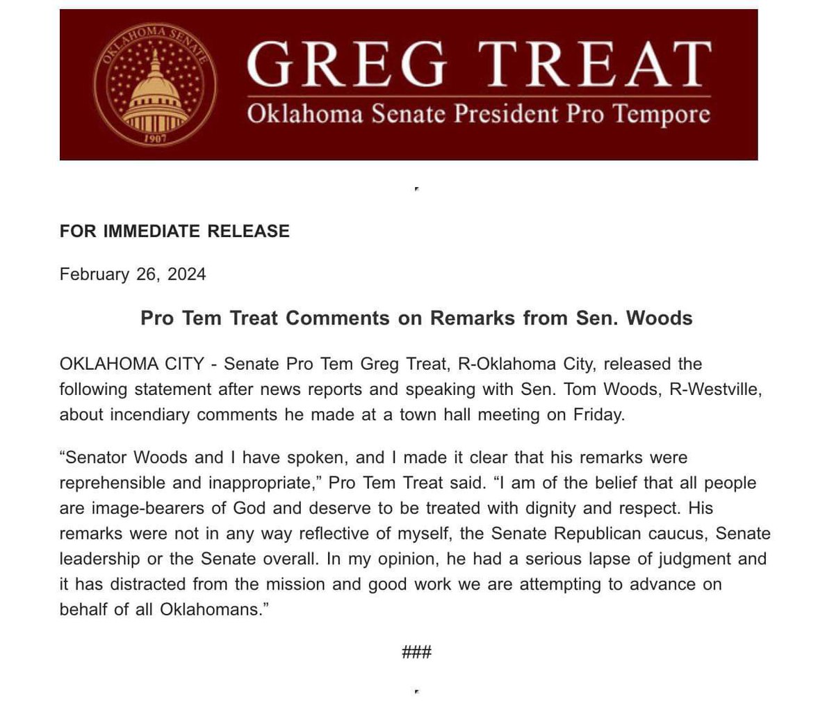 Thank you for speaking up on this Senator Greg Treat! #oklaed