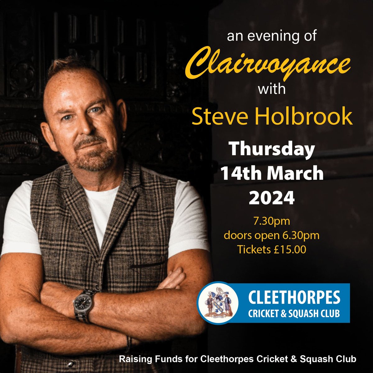Don't miss out on our upcoming Evening Of Clairvoyance With @steveholbrook1 on Thursday 14th March. Steve returns after his previous highly successful evenings. Tickets £15.00 available from the Club during opening hours.