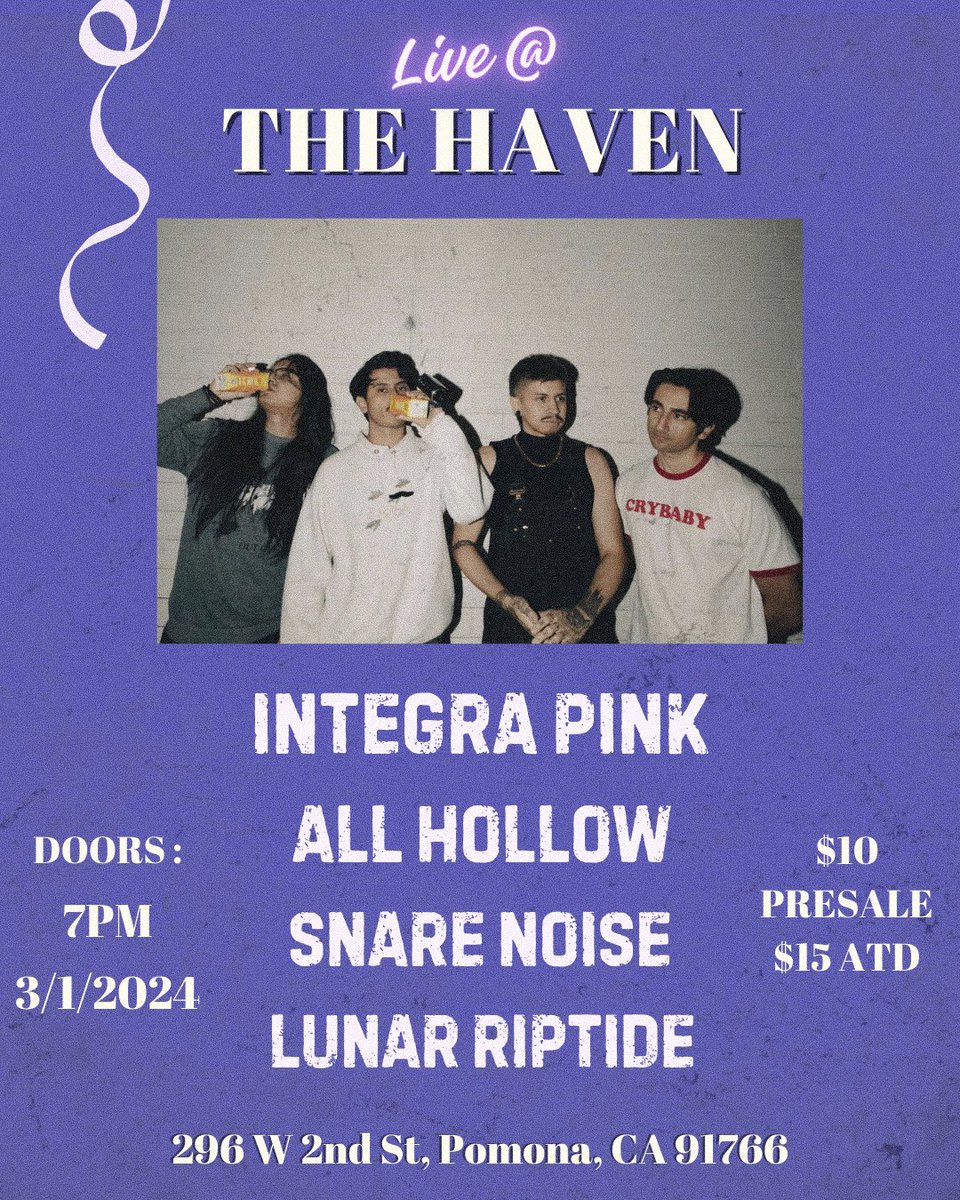 SnareNoise's tweet photo. MARCH 1st in Pomona w/ these talented bands 🫡 https://t.co/JpfgYehBzE