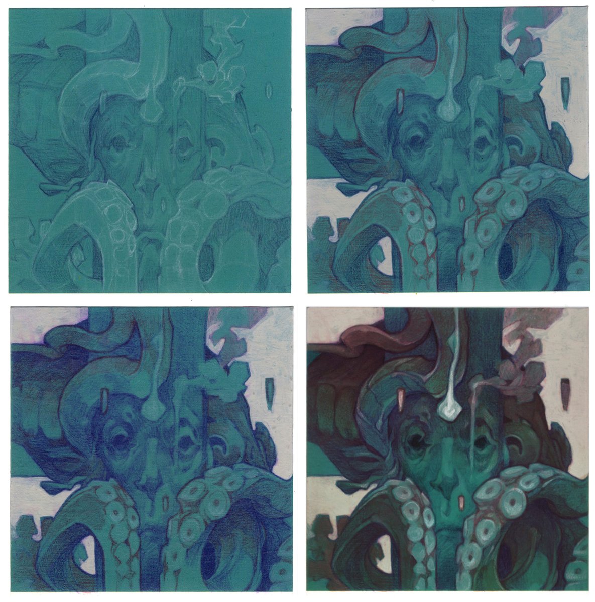 Some steps from the Sea Change painting process...