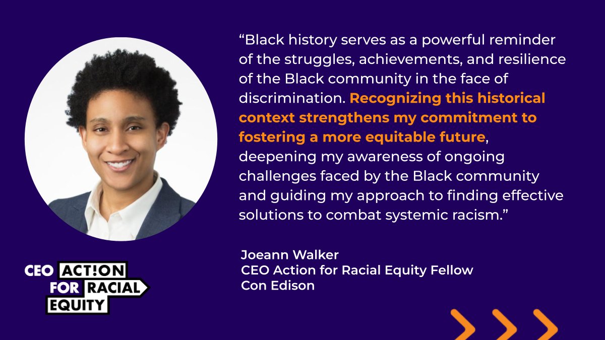 As a #CEOAction for Racial Equity Fellow from @ConEdison, Joeann Walker recognizes the importance of understanding Black history in order to pave a more equitable path forward. This #BlackHistoryMonth, read why that historical context is crucial. bit.ly/3ANsCn9