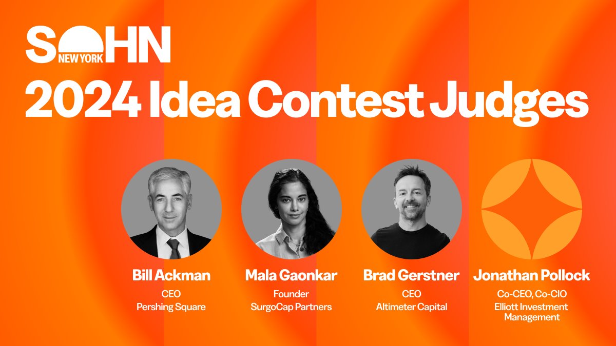 The Sohn Idea Contest (@sohnideacontest) on Twitter photo The Sohn Idea Contest is back for 2024! Pitch your best investment idea to our amazing judges: <a href="/BillAckman/">Bill Ackman</a>
and <a href="/altcap/">Brad Gerstner</a>, Mala Gaonkar, and Jon Pollock. Open to US residents 18+, the new deadline is March 7th! Enter here: webportalapp.com/sp/login/sohni⦠The Sohn Idea Contest is back for 2024! Pitch your best investment idea to our amazing judges: <a href="/BillAckman/">Bill Ackman</a>
and <a href="/altcap/">Brad Gerstner</a>, Mala Gaonkar, and Jon Pollock. Open to US residents 18+, the new deadline is March 7th! Enter here: webportalapp.com/sp/login/sohniā¦