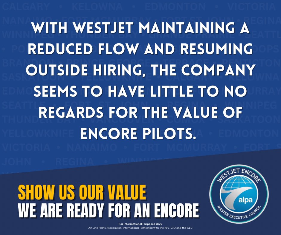 WestJet shifts pilot hiring focus externally, sparking concern among Encore pilots for career advancement. Departure from previous strategies amplifies disappointment amid reduced flow opportunities.
#ShowUsOurValue
#WeAreReadyForAnEncore
#CareerProgression