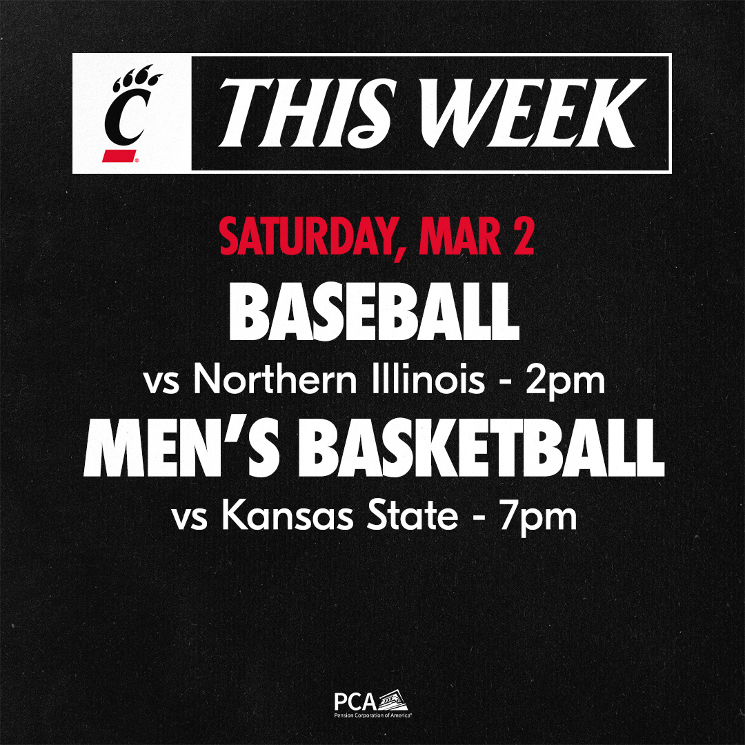GoBEARCATS's tweet photo. This Week in #Bearcats‼️

Plan your week with our upcoming home events and plan your future with @PCARetirement.