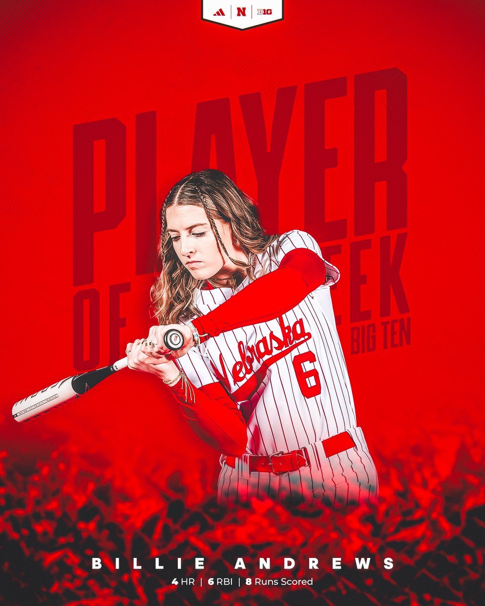 Putting up B1G numbers on the weekend. @billieandrews is your Big Ten Player of the Week! She led players in hits, home runs AND slugging percentage at the Mary Nutter Collegiate Classic! 📊