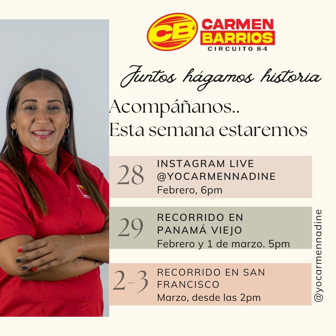Únete a nuestros recorridos.
Esta semana estaremos en: #SanFranciscoPma y #ParqueLefevre
#Juntoshagamoshistoria
#CarmenNadine
#panama #Elecciones