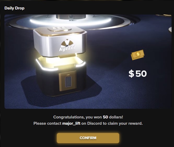 Just won on <a href="/AyeZeeCasino/">Eve Cassie</a> 50$ just for Openinng Daily Drop on Zee website and received the money in just 5 min thanks to Major_lift, you are a Legend mate even when you are not streaming you are giving money 
Note: This post is just to show people the Zee is real anyone can win .