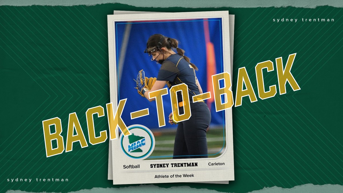 Carleton's Sydney Trentman repeats as MIAC Softball Pitcher of the Week. She followed up a no-hitter the week before with a 12-strikeout 1-hitter last Friday. 🔥 
Release: ow.ly/rJST50QI0e6
#d3sb