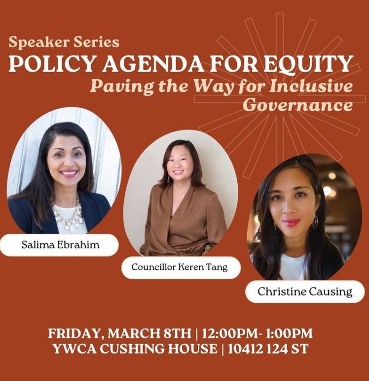 Super excited to share this awesome @politicaldivass #IWD event. Save the date and time to chat with Salima Ebrahim, @kerentangyeg, and WAVE’s own @CityofEdmonton liaison, Christine Causing. Looking forward to this conversation!