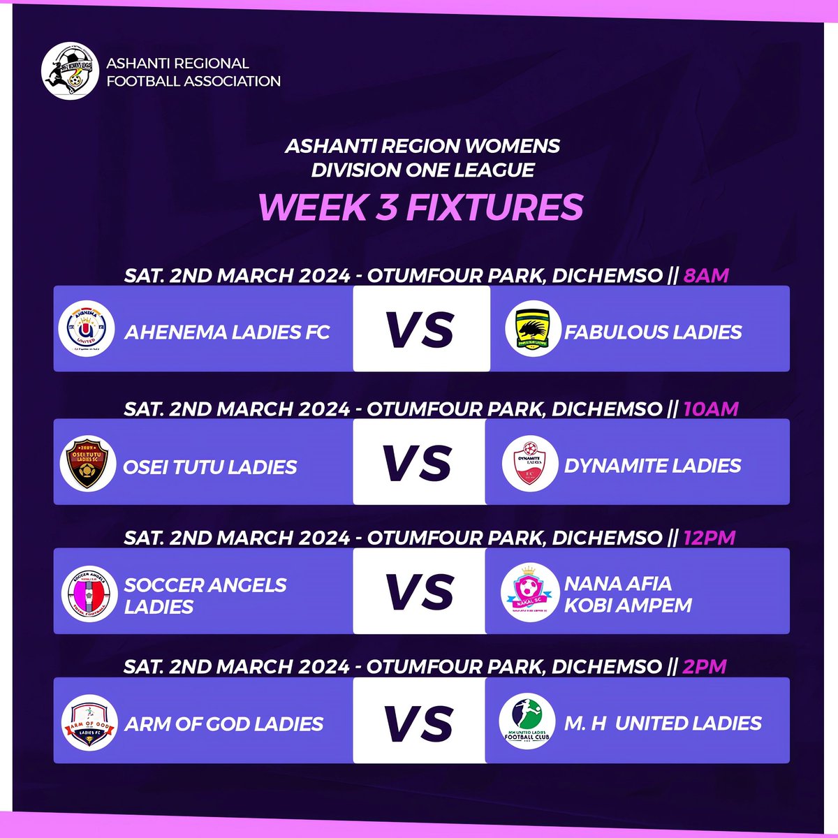 MatchDay 3 is here!!!

#ARFAWomen #DivisionOne 🇬🇭