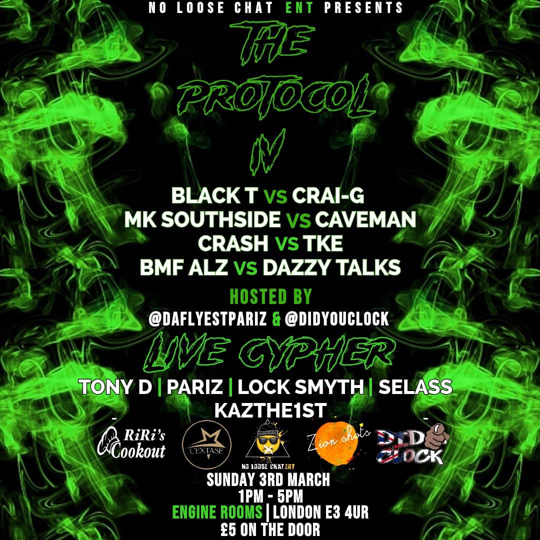 Pariz1's tweet image. #TheProtocol4 

@NoLooseChat

3rd March | Engine Rooms, E3 4UR

1pm - 5pm

£5 Tickets On The Door!!