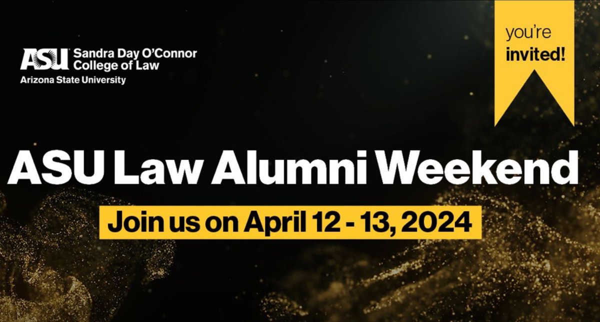 stacyleeds's tweet photo. Calling all #ASULaw Alumni: Come to alumni weekend April 12-13th. Events at both the “new” law school (Phx) and the “old” law school (Tempe) at no charge. All classes welcome, featuring 50+ year graduates + big anniversaries. RSVP here: https://t.co/OgISS8FIKi https://t.co/Pe1BLJO9Zc