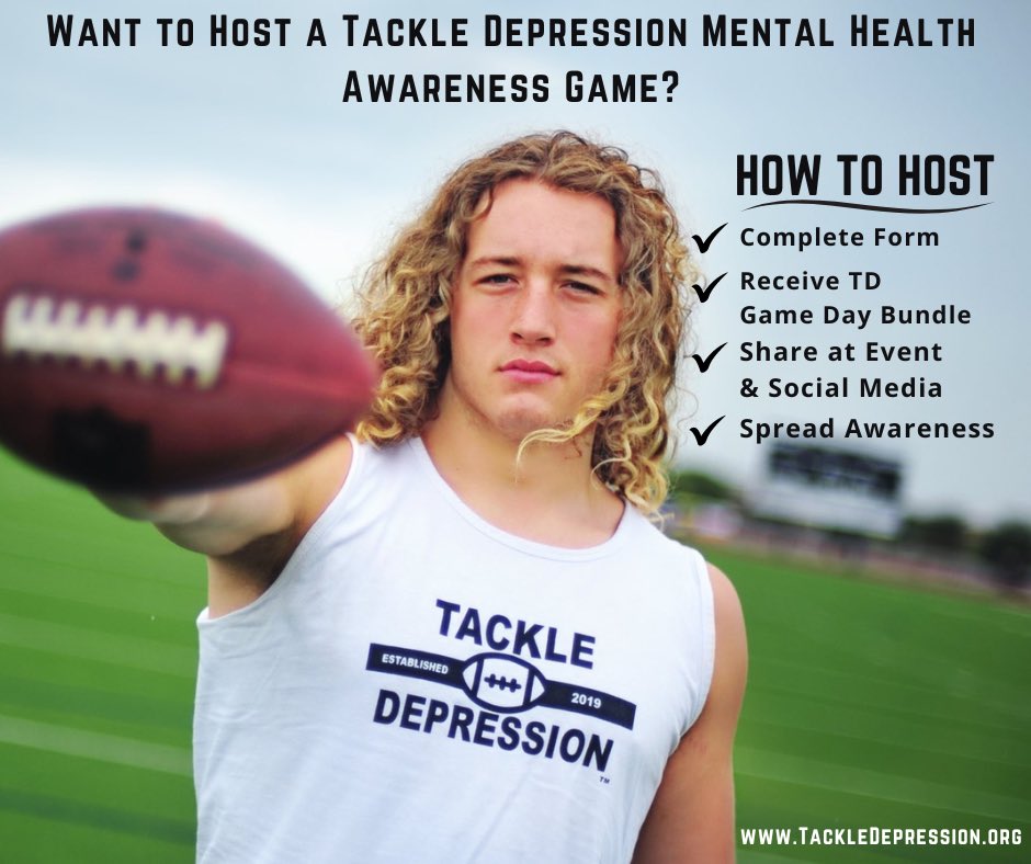 Want to Host a Tackle Depression Mental Health Awareness Game⁉️ ✅ : Complete Form ✅ : Receive TD Game Day Packet ✅ : Share at Event & Social Media ✅ : Spread Awareness ✅ : “Tackle the Stigma.” ✅ : tackledepression.org/td-game/