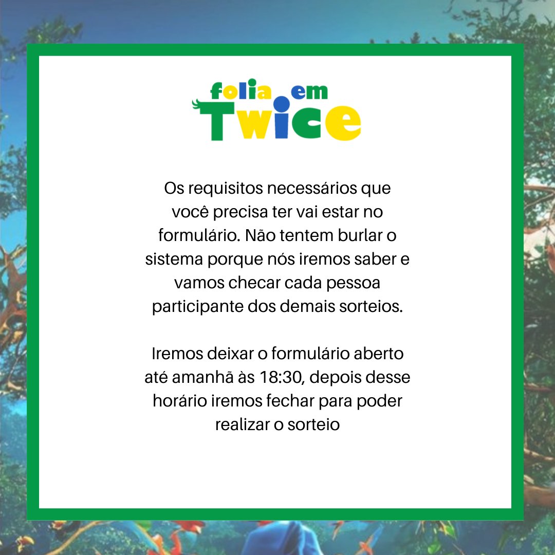 twiceprojectsbr's tweet photo. Onces agora fiquem atentos a como irá funcionar o sorteio para que não haja dúvidas. Abaixo está o formulário de cada equipe ⬇️

#TIMEAMARELO
🔗: https://t.co/p3kNsWLILs

#TIMEAZUL
🔗: https://t.co/ewsudk9Bk9

#TIMEVERDE 
🔗: https://t.co/JDEG0oEANW https://t.co/Py36S4kMji