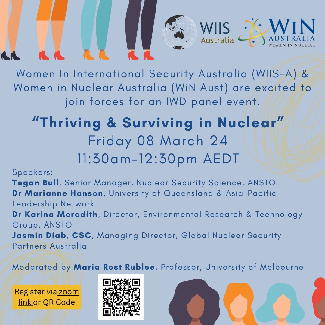 Very excited to announce our first WIIS-A event of the year. Please join us for our #InternationalWomensDay panel event with @WiN_Australia on March 8! Register via the QR Code below 👇