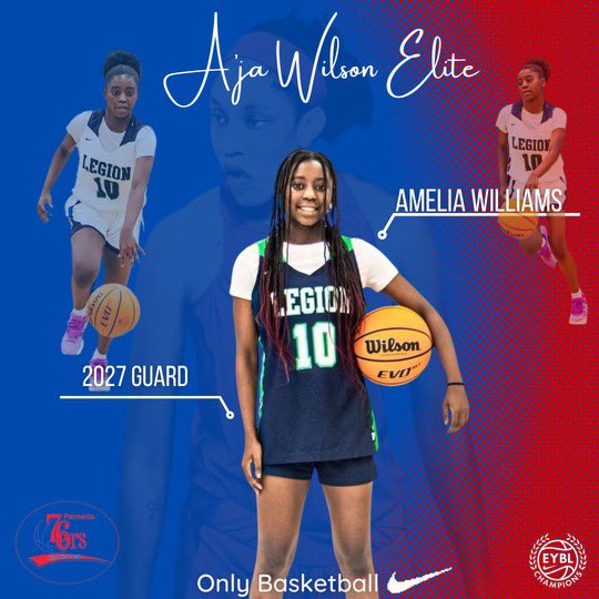 Palmetto 76ers/Aja Wilson Elite (@palmetto76erawe) on Twitter photo We welcome 2027 guard Amelia Williams to the Palmetto 76ers / Aja Wilson Elite family. A quick athletic "southpaw" point guard that can score at all three levels and is a ferocious defender. ❤️💙#ForSC #InAWE #onlybasketball #EYCL #EYBL <a href="/JeromeFleetwood/">jerome dickerson</a> We welcome 2027 guard Amelia Williams to the Palmetto 76ers / Aja Wilson Elite family. A quick athletic "southpaw" point guard that can score at all three levels and is a ferocious defender. ❤️💙#ForSC #InAWE #onlybasketball #EYCL #EYBL <a href="/JeromeFleetwood/">jerome dickerson</a>