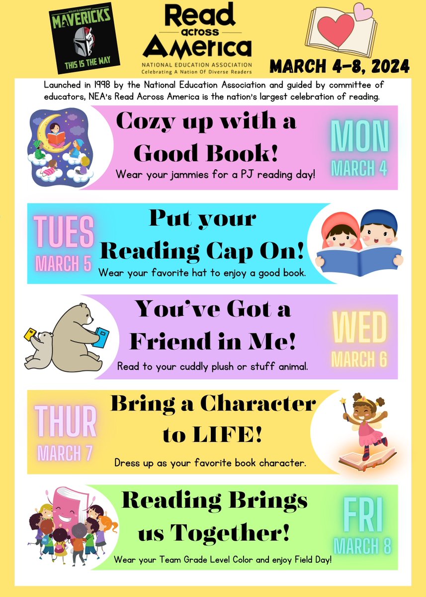 📚💖March 4th-8th is Read Across America Week.  Please join in the excitement and the LOVE of Reading! 🎉🐴😍 <a href="/NISDBoldt/">Boldt Elementary</a> <a href="/BoldtCounseling/">NISD_BoldtCounseling</a> <a href="/NISDLib/">NISDLibraryServices</a>