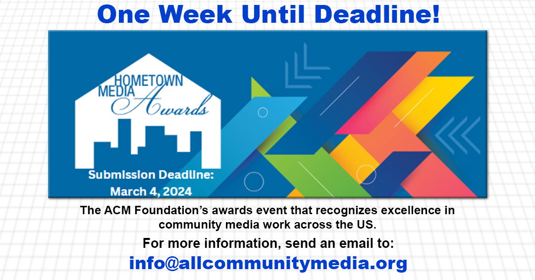 One week until deadline! AIM/WERA producers, get your submissions in today! #RaiseYourVoice #AIM #ArlingtonIndependentMedia #CommunityMedia #allianceforcommunitymedia