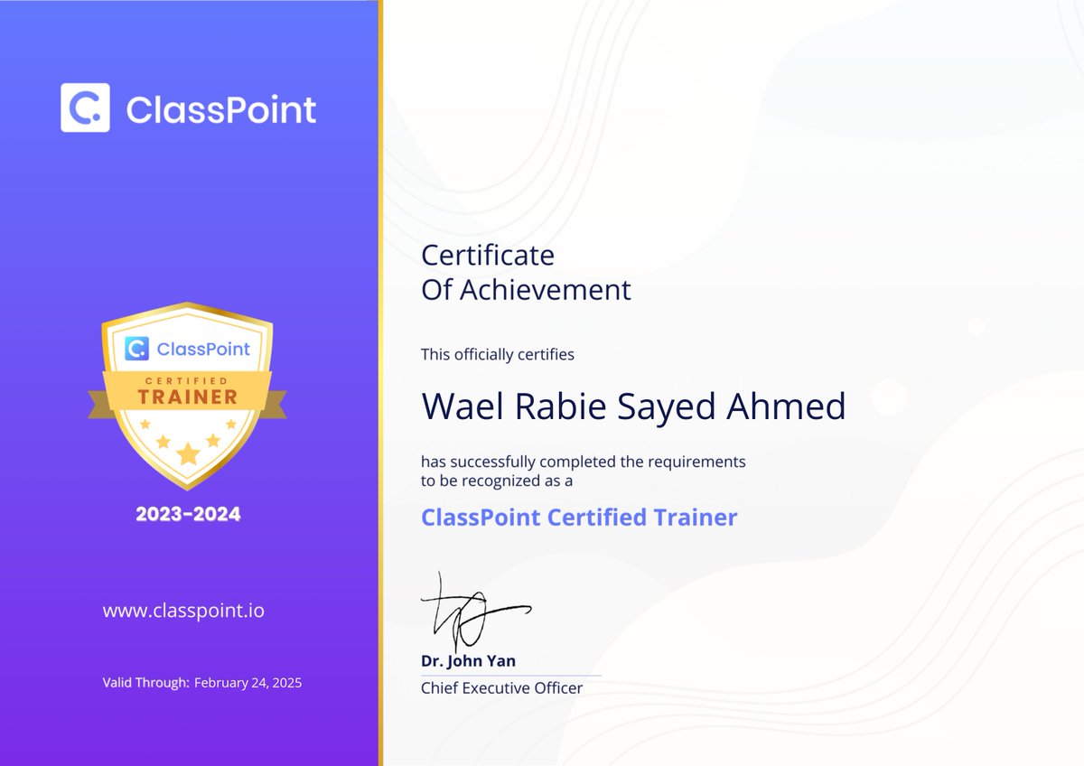 WaelRabie83's tweet photo. 🥰 💐شكر خاص لجميع القائمين على أداة #كلاسبوينت ، وذلك لتجديد الثقة بي #مدرب_معتمد للأداة التفاعلية والرائعة 💐🥰
@ClassPointMENA @ClassPointIo @MicrosoftEDU @aks_awards @being_sarvesh @kamra_dinesh @MicrosoftEDU @sdelafosse #MIEExpert #aks #classpoint #ClassPointCertifiedTrainer https://t.co/AS4Ie49ztU