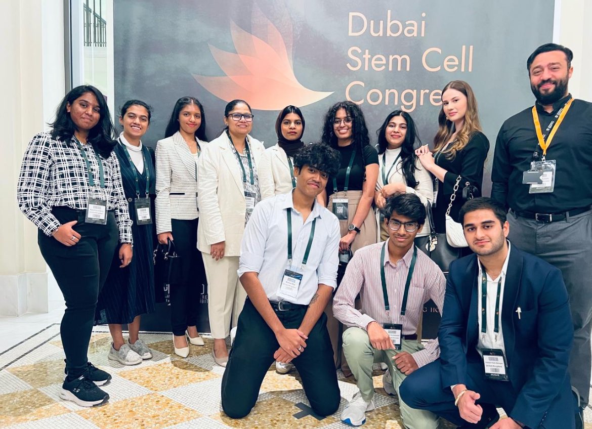 UoB Dubai Biomedical Science students had a great day at the 1st @DubaiStemCell congress today. Big thanks to Sree Pramodh and Karim Mustafa for giving the students their first experience of a research conference @unibham_SoBMS #stemcellresearch #biomedicalscience