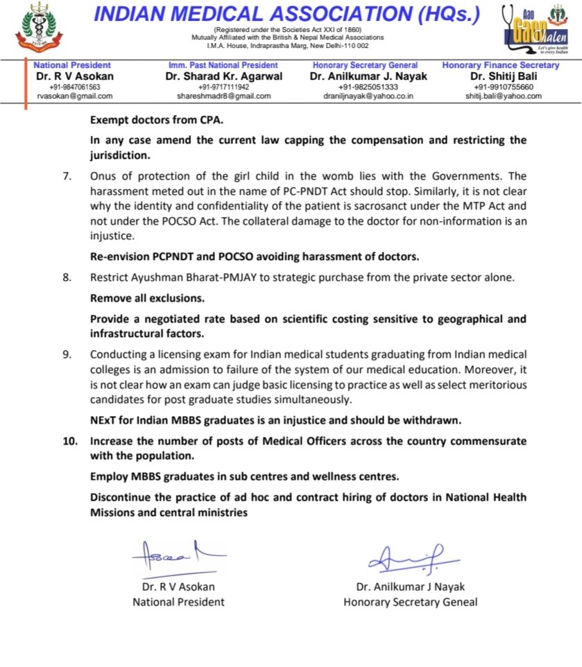 Indian medical association Charter of demands for Parliament election: