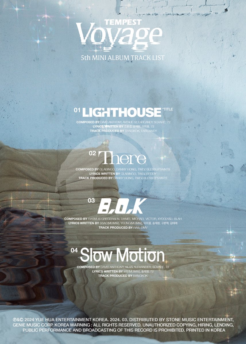 TEMPEST
5TH MINI ALBUM

&lt;TEMPEST Voyage&gt;

TRACK LIST

2024.03.11 6PM (KST)

#TEMPEST #템페스트
#TEMPEST_Voyage #LIGHTHOUSE