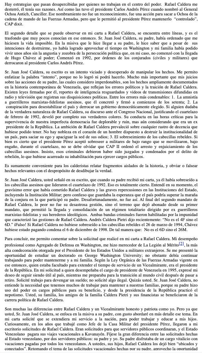 MiCarratu's tweet photo. Por medio de esta Carta Abierta, respondo al escrito del Sr. Juan José Caldera, titulado “Las mentiras de Carratú”, al que anexó una carta que dirigí en 1995, a quien ostentaba el cargo de presidente de la República. Me han informado que el escrito del Sr. Caldera fue publicado en @la_patilla  @ElNacionalWeb, por lo que  solicito mi derecho a réplica. Adicionalmente, solicito que mi Carta Abierta sea publicada en su totalidad y difundida tal como fue difundido el escrito del Sr. Caldera.

En enlace a mi Carta Abierta, en mi blog Bitácora 👇
https://t.co/Jfcbefcshv

#DiosYPatria