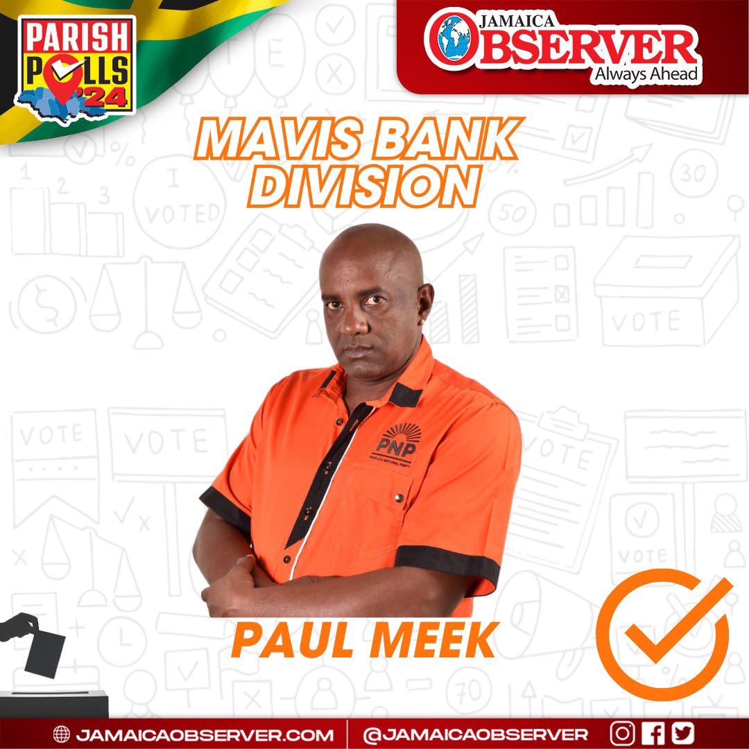 JamaicaObserver's tweet photo. So close!

#TrackingThePolls: Mavis Bank in St. Andrew East Rural witnessed a closely contested election, and Paul Meek of the People’s National Party secures victory with 1282 votes, a slim lead over Lloyd Benjamin of the Jamaica Labour Party, who garnered 1261 votes.

#JAElection2024 #LocalGovernmentElection #AlwaysAhead