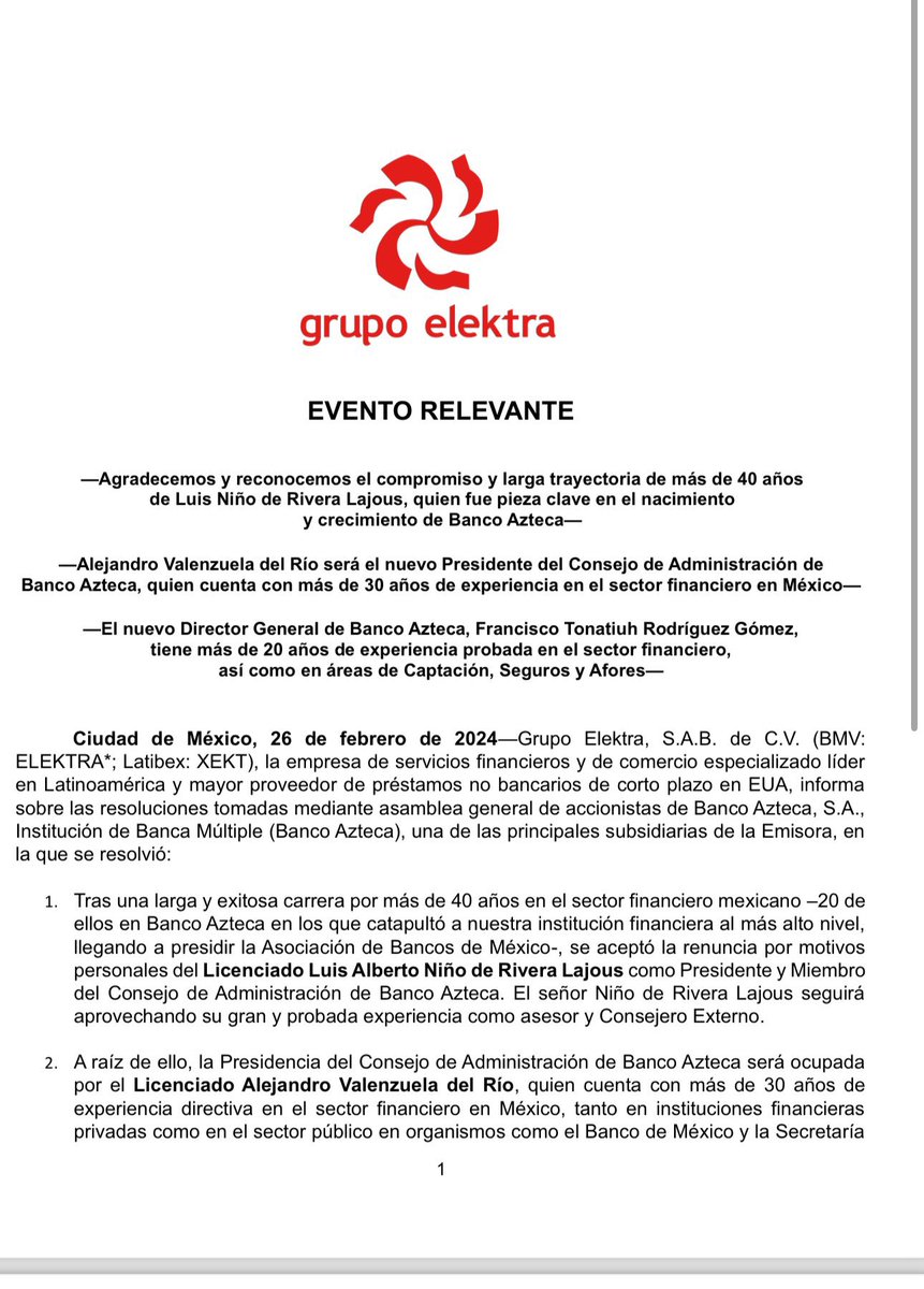 MarielenaVega's tweet photo. #AlejandroValenzuela será el nuevo Pte del consejo de @BancoAzteca https://t.co/XBQhsfGkYj
