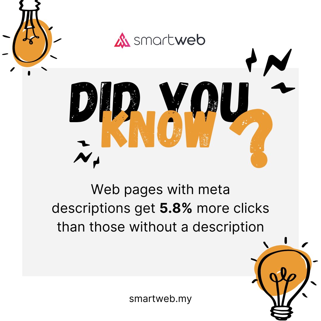 Did you know that pages with well-crafted meta descriptions get 5.8% more clicks? Maximise your online visibility and engage your audience effectively.

Need expert help with your website's optimisation? Contact us now at smartweb.my!