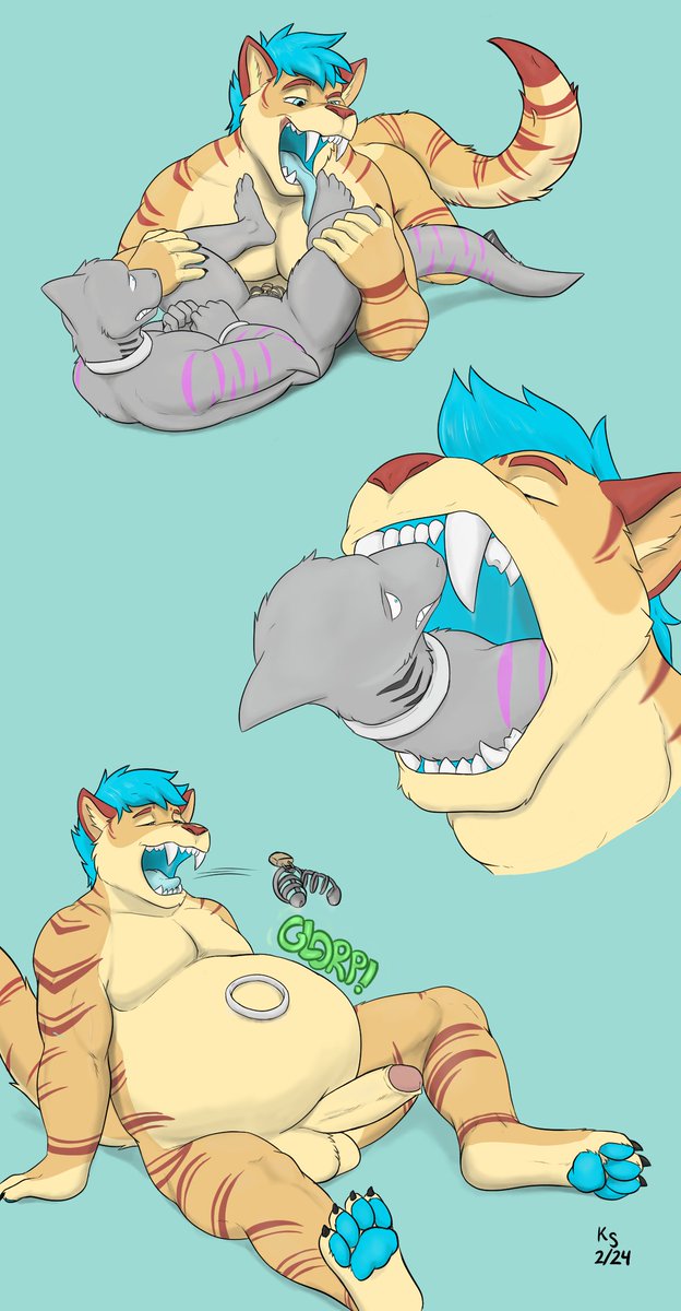karmasavitch's tweet photo. Finished this fun little picture for the always hungry @ToothyKhartan featuring his friend turned meal, @SharkyRekin <3 https://t.co/6T48htsMpb