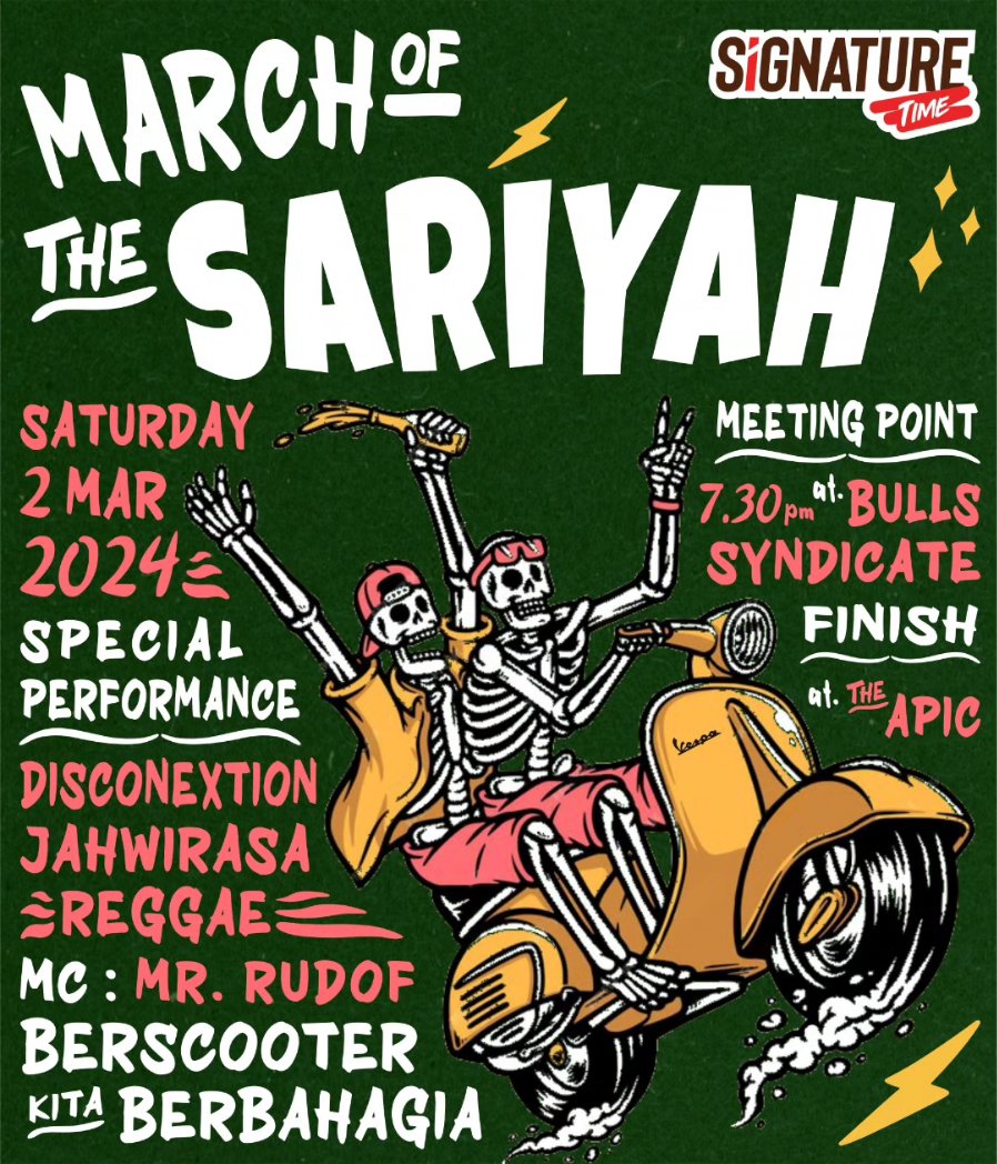 ⚡ 𝗠𝗔𝗥𝗖𝗛 𝗢𝗙 𝗧𝗛𝗘 𝗦𝗔𝗥𝗜𝗬𝗔𝗛 ⚡

Sabtu 2 Maret 2024

Meeting point : @bullssyndicate jam 19:30
Finish : @theapicsoc

Menampilkan :

@disconextion_info
@jahwirasa

Mc : Mr. Rudof ( @klontongwarung )

OPEN MORE SPONSORSHIP

Pre Order T-SHIRT Event MARCH OF THE SARIYAH