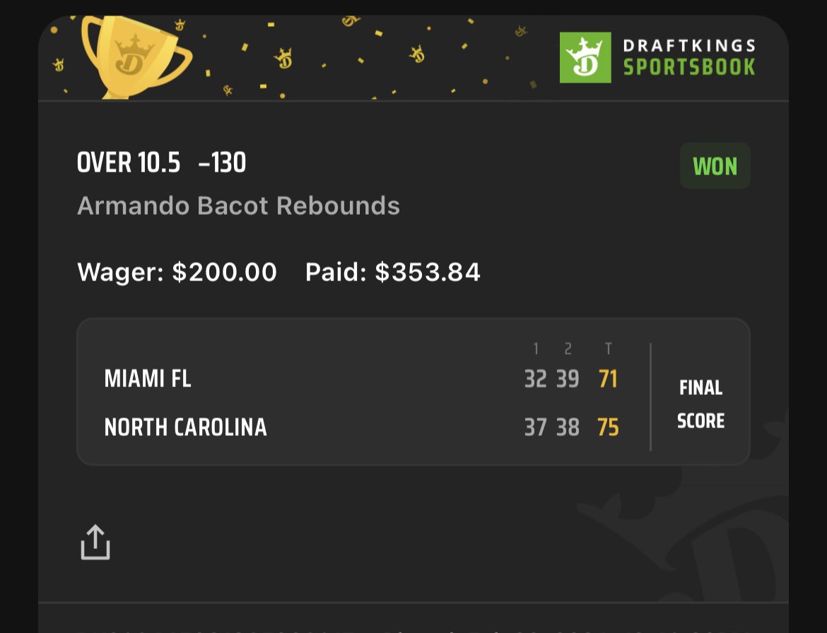 NCAAB 💎 Bacot ✅✅✅
$200 —-> $353💰