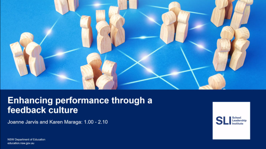 NSWSLI's tweet photo. The SLI's very own @KarenMaraga and Director, @JJarvis1 take to the virtual stage and lead our SL-APLP participants in enhancing performance through a feedback culture. They are in for an afternoon of insightful professional learning! #NSWDoEAPLP https://t.co/SavcLSwwoD