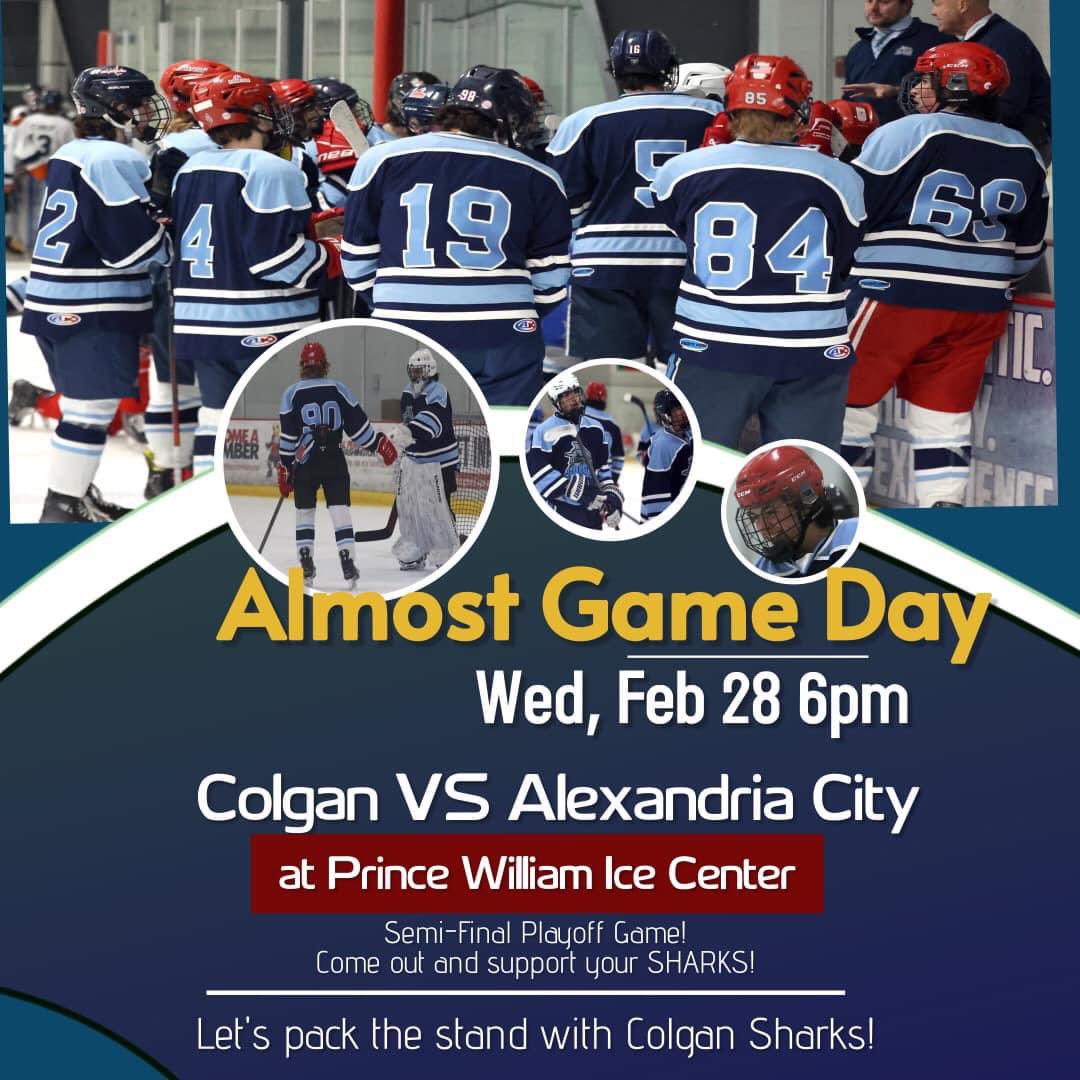 Colgan Sharks preparing for the semifinal playoff game on Wed at 6pm.  Come out for the game and bring your friends!  Looking forward to hearing the bleachers rock! Let’s go Sharks!
