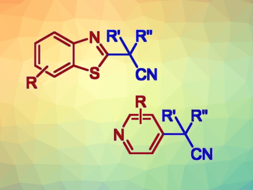 ChemistryViews's tweet photo. Transition-Metal-Free Alkylation of N-Heterocycles with Nitriles: Direct synthesis of phosphonium salts from benzothiazoles and pyridines allows a two-step protocol for C−H functionalization https://t.co/xlgWpf4C3C https://t.co/bMZCaTr1Pn