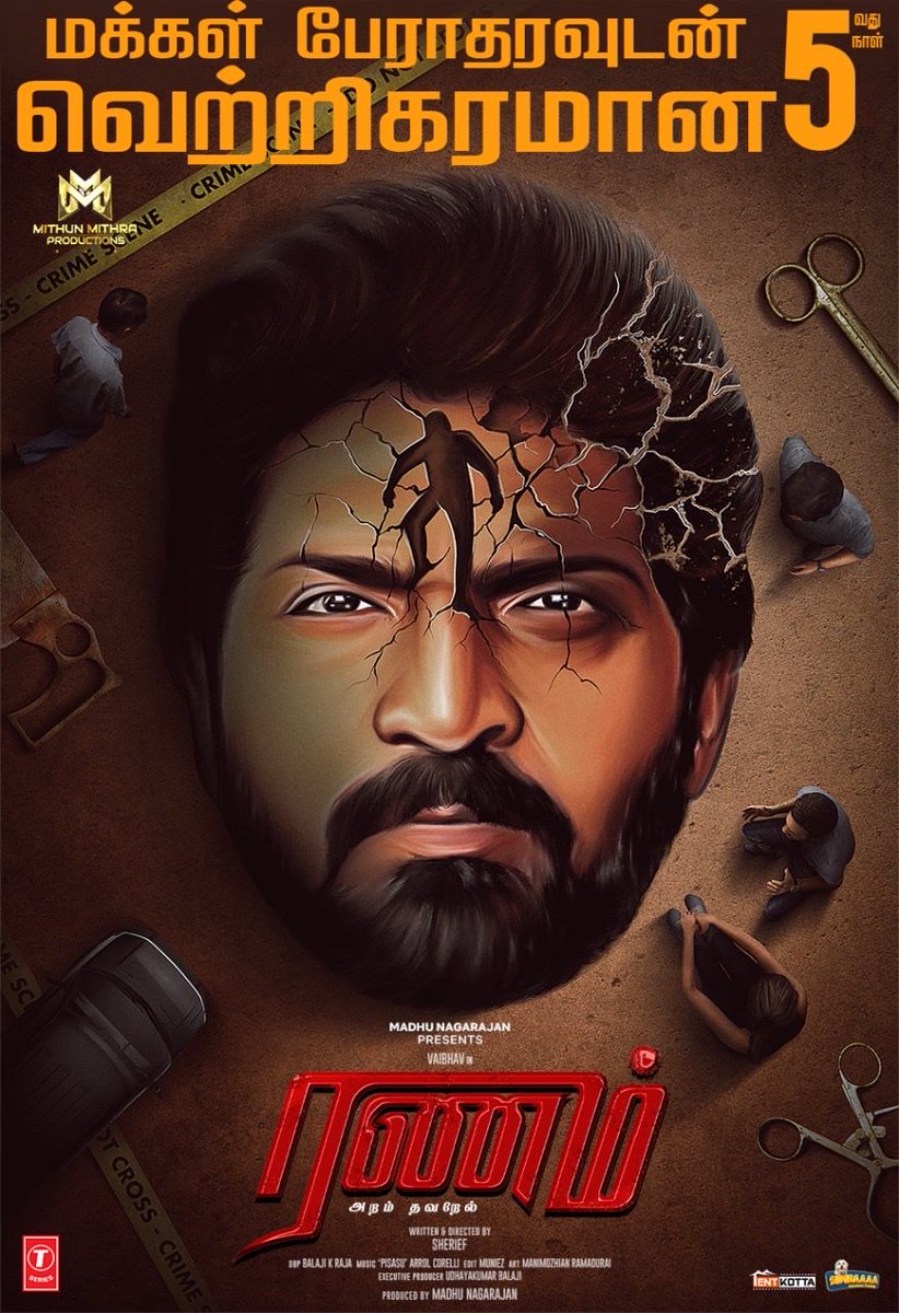 MMProductions22's tweet photo. #RanamAramThavarel #Vaibhav25 entering 5th day with strong theatre bookings 🙌💫

Ranam is the talk of the town with its intriguing plot and immersive screenplay. 

@actor_vaibhav @Nanditasweta @TanyaHope_offl @Sarasmenon @MMProductions22 @SheriefDirector  @prosathish #TSeries https://t.co/t0DQaCqL5h