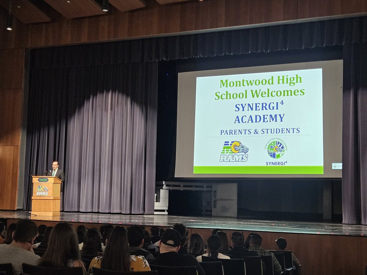 LGoldmann_AA's tweet photo. A great turnout at tonight's Synergi4 STEM and P-TECH Academy's informational night and induction ceremony! The future looks bright for the Class of 2028! @MontwoodHS @MRivera_MHS https://t.co/bD9qTTaoaI