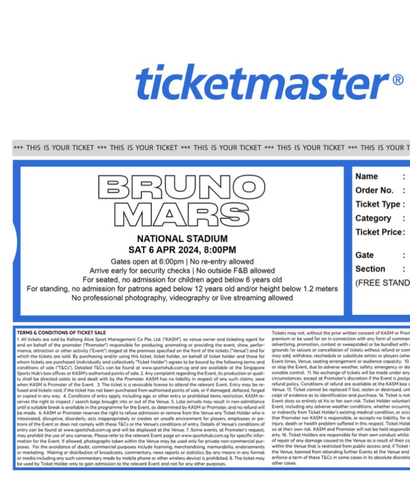thequinteria's tweet photo. HAI GUYS! I #WTS my Bruno Mars Singapore tickets! I bought tickets on another date. Hit me up ya! I have 3 Standing Pens for Saturday. :,) need to sell urgently 

#BrunoMarsInSingapore
#BrunoMarsSG https://t.co/vMlpsdpJ4C