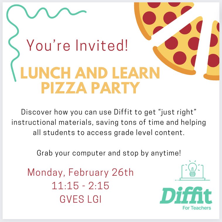Lunching and learning about what @DiffitApp can do for student learning @GarnetValleyES! 🍕💻🤩 #thanksforlunch